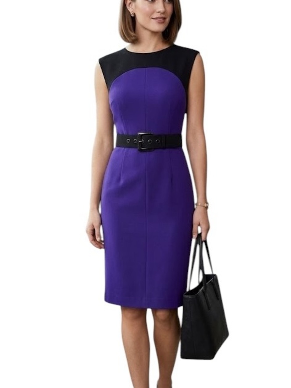 Milly of New York Color Blocked Belted Sheath Dress